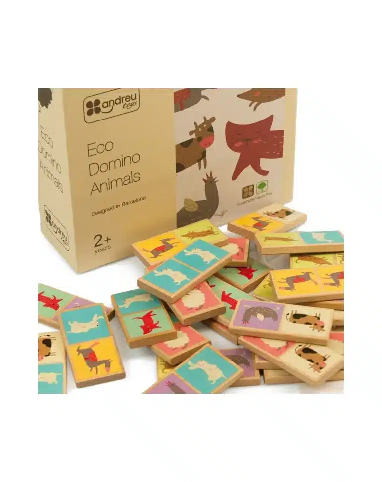 Eco Domino Animals: juego de dominó de madera de haya, desarrolla atención